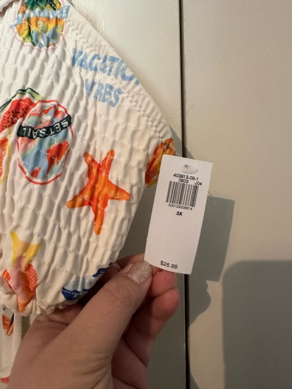 Old Navy White Smocked Bikini Top with Orange Starfish Print - Picture 4 of 5